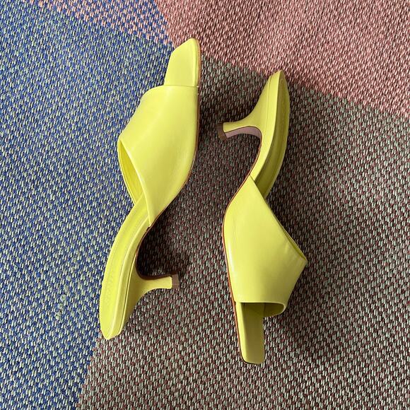 Schutz Dethalia Leather Mules Heels in Citrus Yellow - Picture 6 of 9